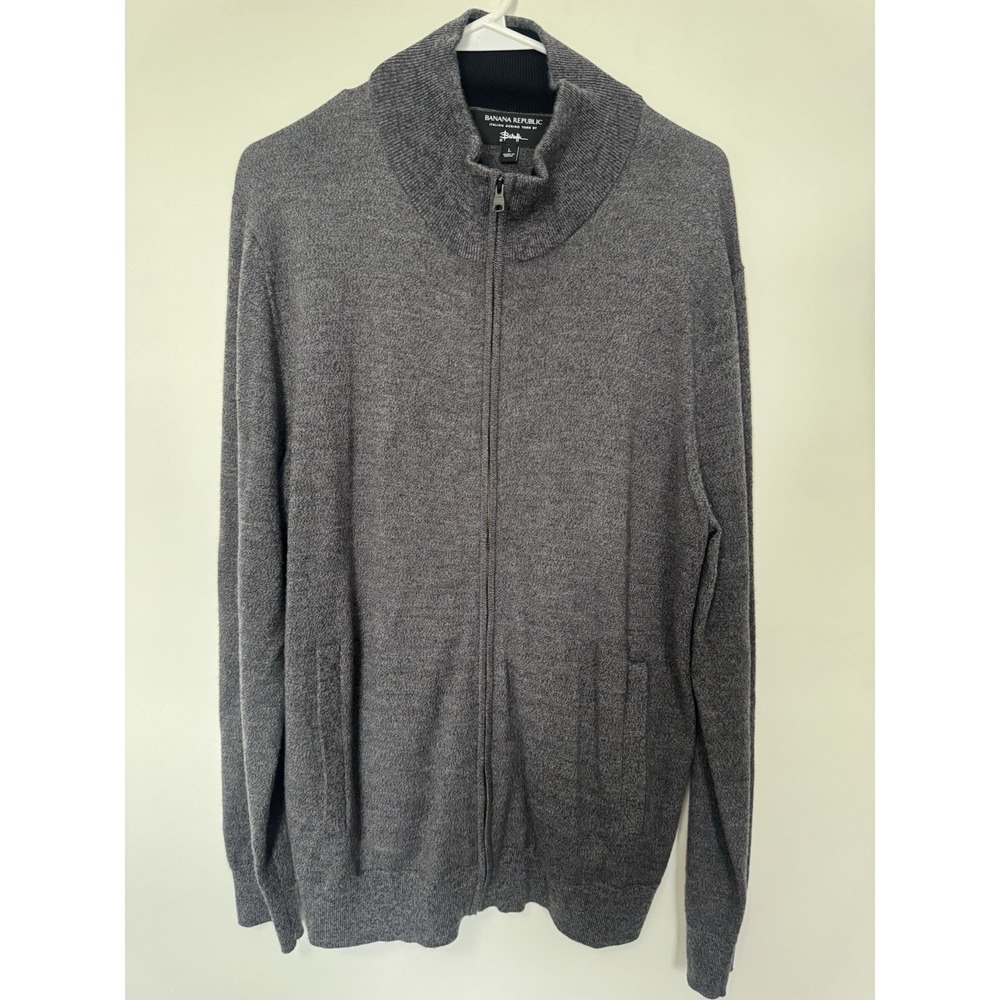 Banana Republic Italian Merino Yarn By Baruffa Men's L Full Zip Cardigan Sweater